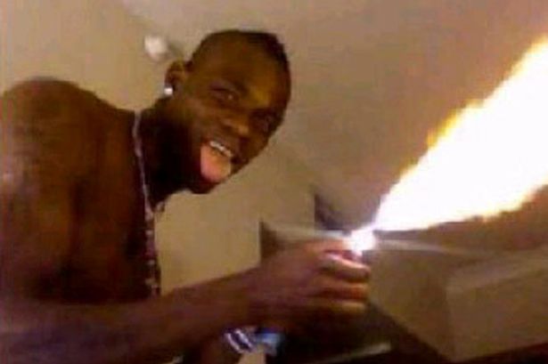 Was Mario Balotelli pictured using a flamethrower?